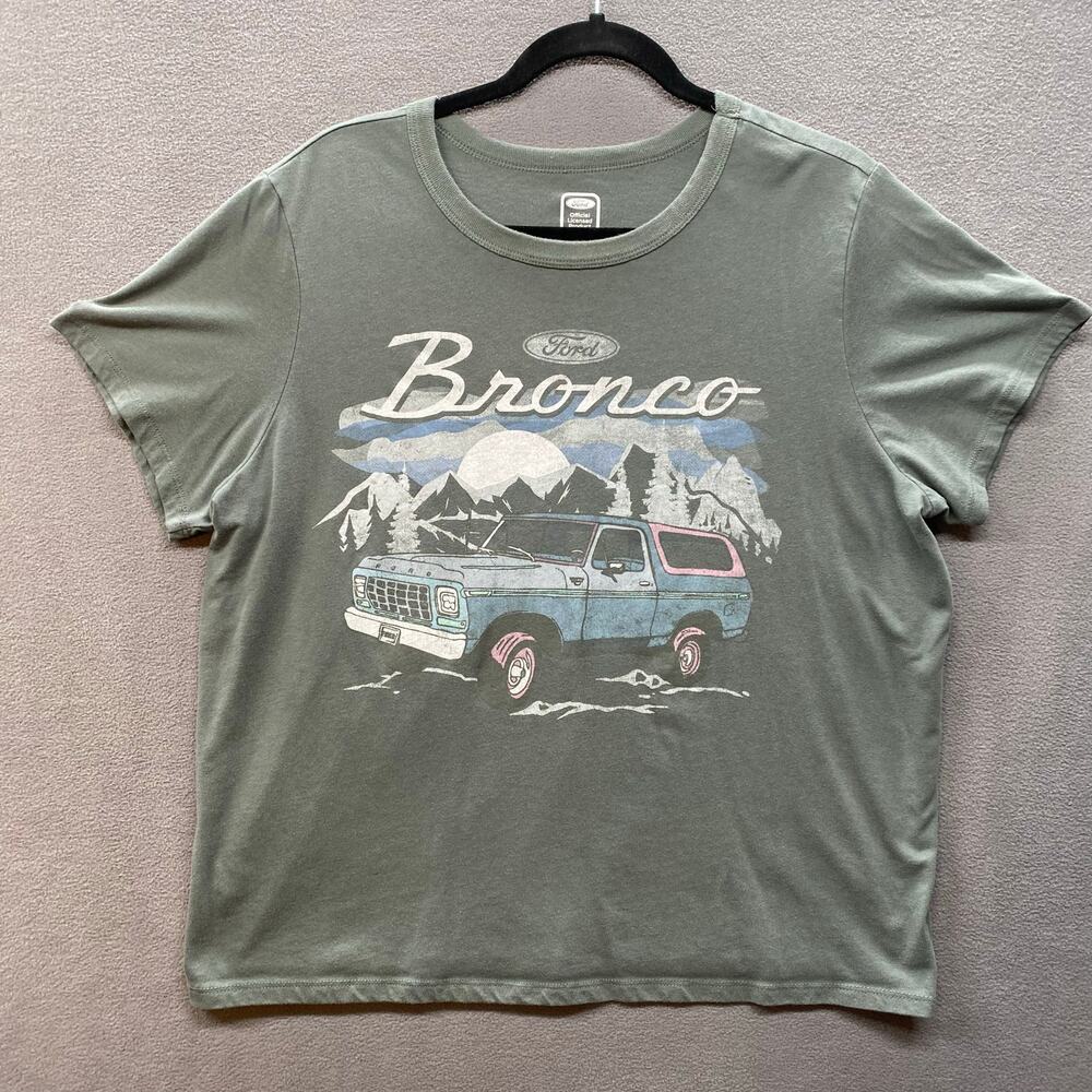 Ford Bronco Retro Graphic Tee Short Sleeve Shirt Womens‎ XXL Green Cotton Blend